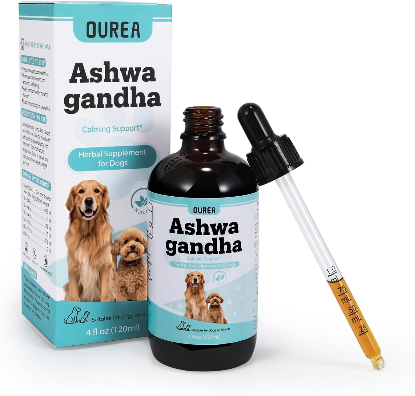 Ashwagandha Drops for Dogs, Calming Drops for Dogs with Ashwagandha Tincture, Supports Composure, Calmness, Relaxation & Emotional Balance, Dog Anxiety Relief from Fireworks, Storms, Separation & More