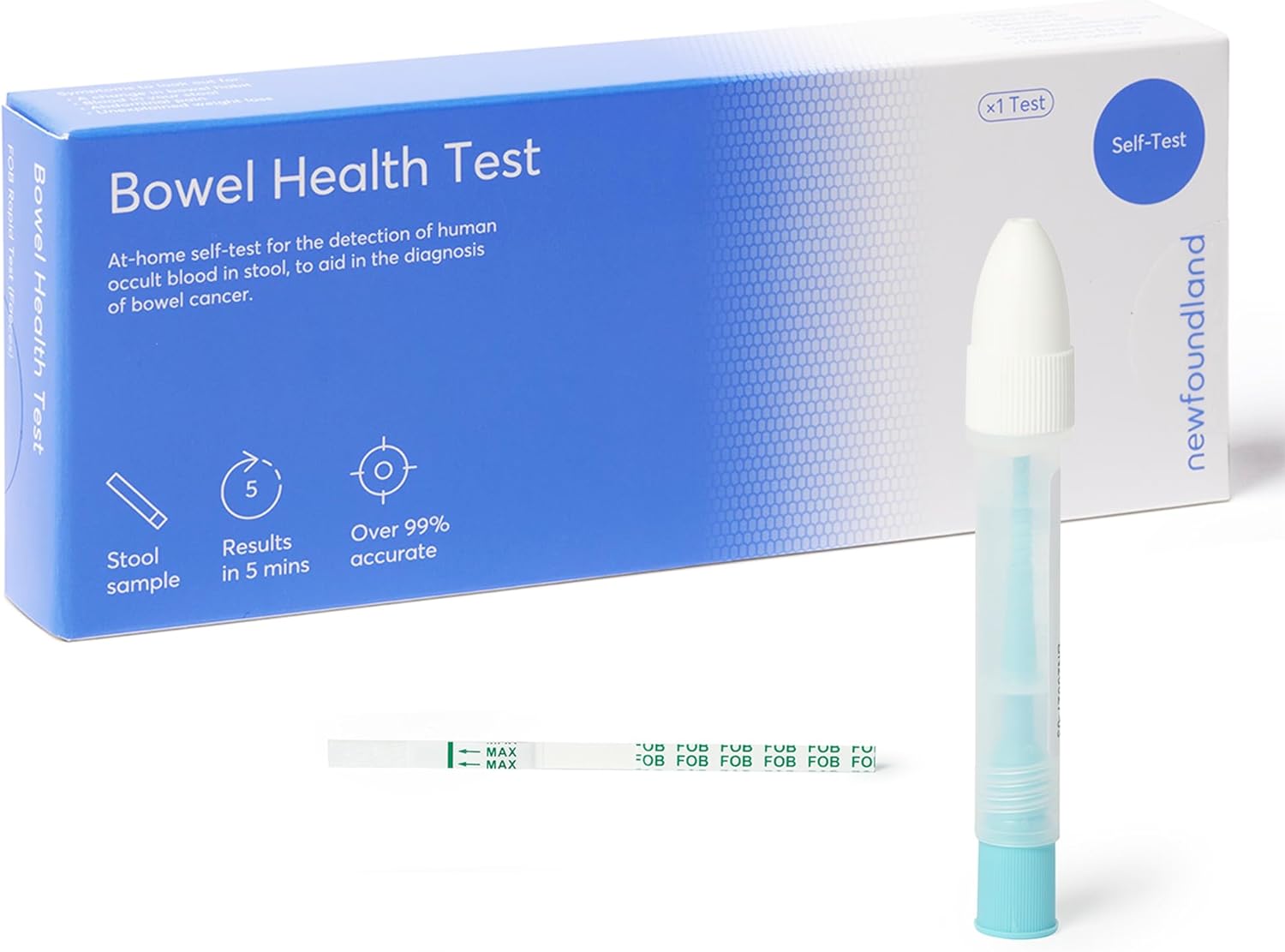 Newfoundland Bowel Health Home Test Kit - Simple to Administer for Colon Heath - Stool Sample for Occult Blood - Monitoring Your Bowel Health - CE Certified - Single Test Self-Testing Kit