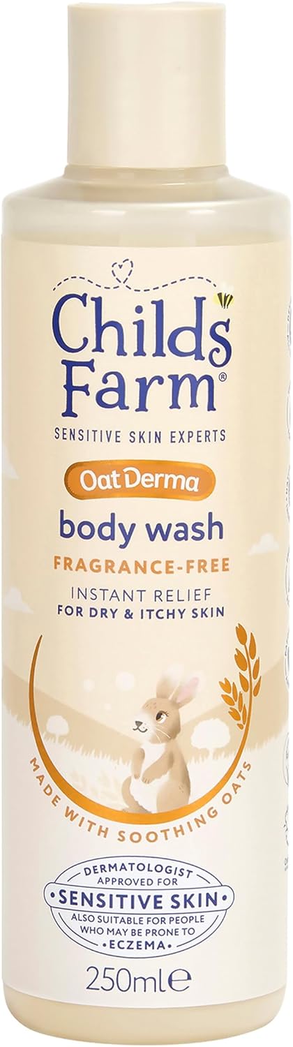 Childs Farm OatDerma Body Wash, Fragrance Free, Soothing Face Bath Shower Gel, Sensitive Skin Soap, Baby Kids, 250ml