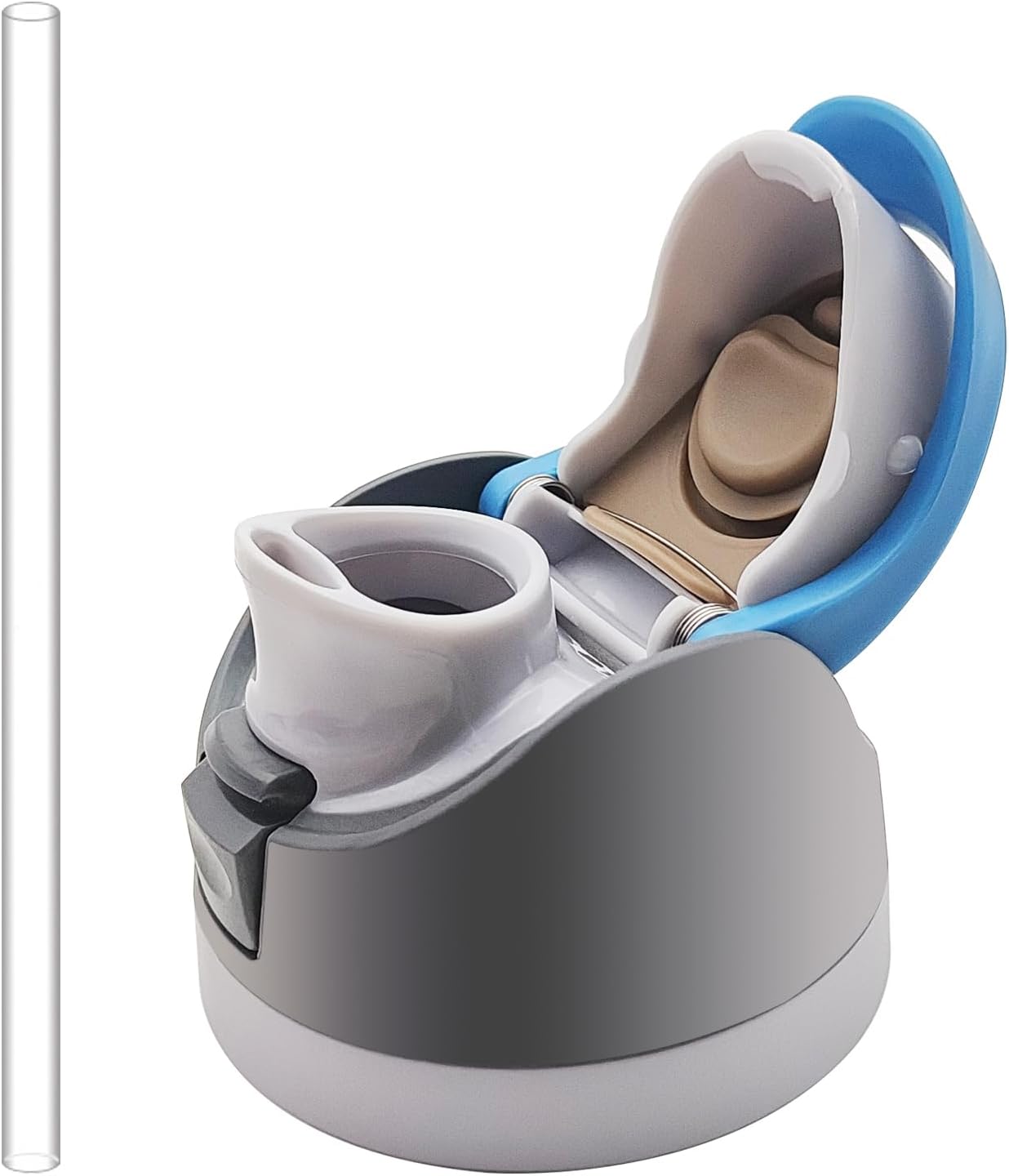 Replacement Lid Compatible with Owala Freesip, with Reusable Plastic Straw, One Button No Leakage Water Bottle Top Cap & Lid Replacement Accessory for 16oz 24oz 32oz 40oz Wide-Mouth Bottles, Blue Grey