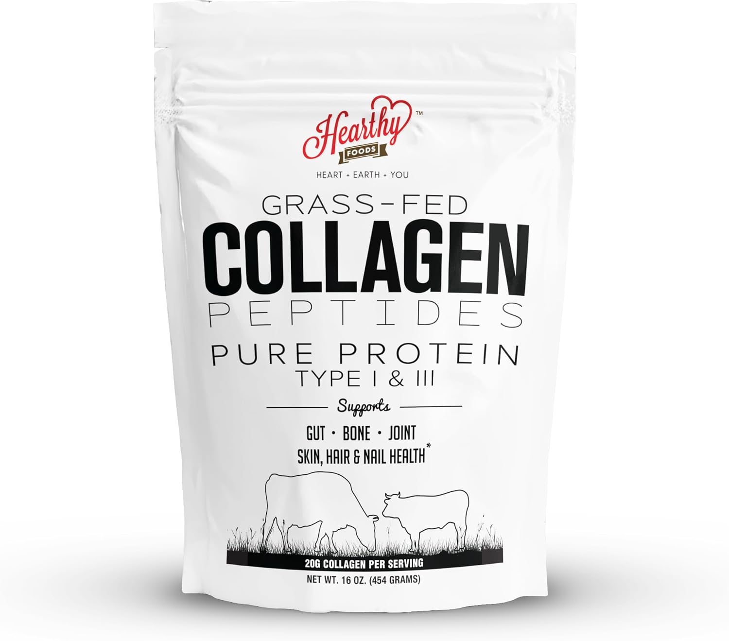 Collagen Powder - 18g Protein - Pure Halal Collagen Peptides Grass Fed Organic Hydrolyzed Powder | Type I and III Unflavoured Keto Friendly Gluten Free No Sugar Non GMO 16 Oz