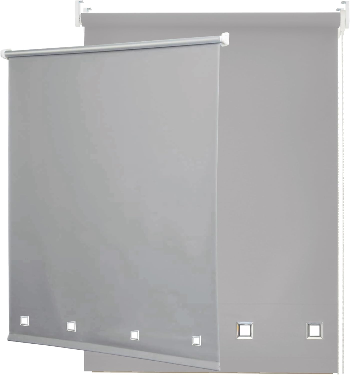 Funky Gadgets Square Eyelet Light Filtering Roller Blinds -Window Shades Easy Fit Polyester Fabric Daylight Trimmable Roller Blind- Child Safe Metal Tube with Fittings (W60 x L165cm, Light Grey)