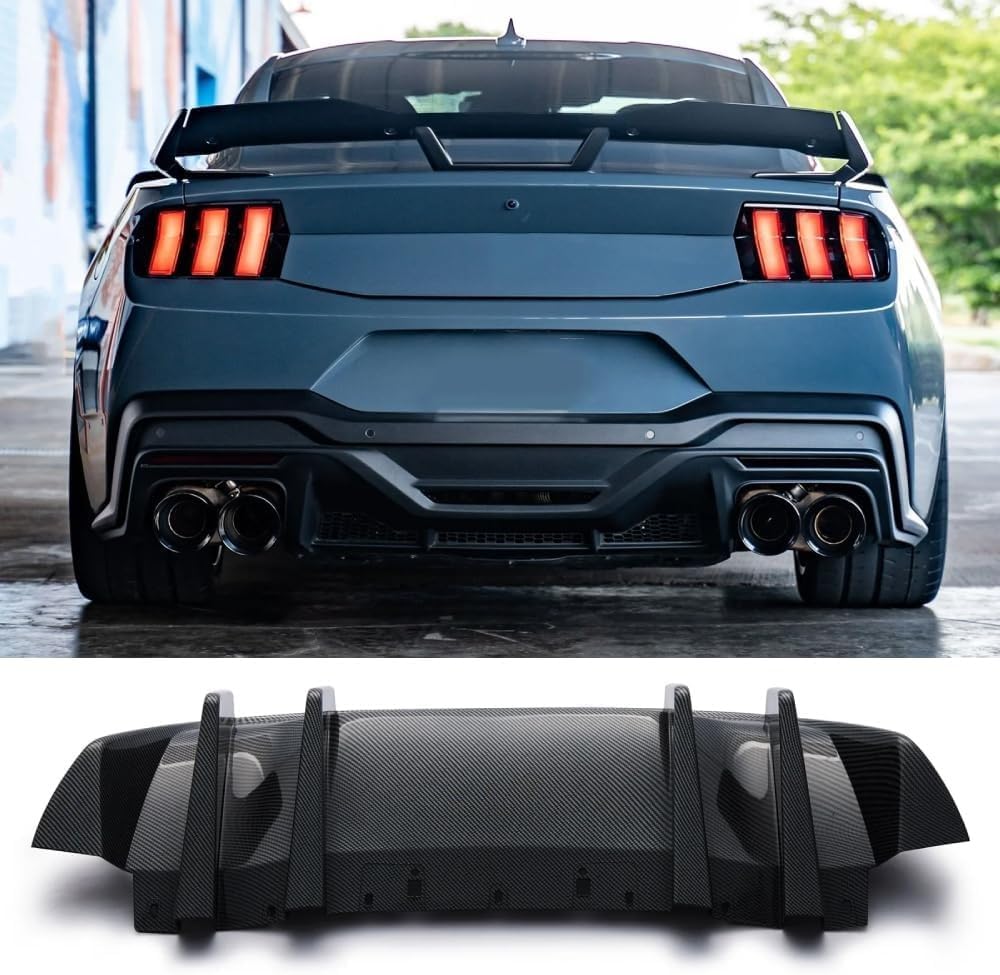 Rear Bumper Diffuser For Ford Mustang 24-25 W2-2,Replacement For Ford Mustang 24-25 W2-2,Accessories For Ford Mustang 24-25 W2-2 (Carbon Fiber Look)