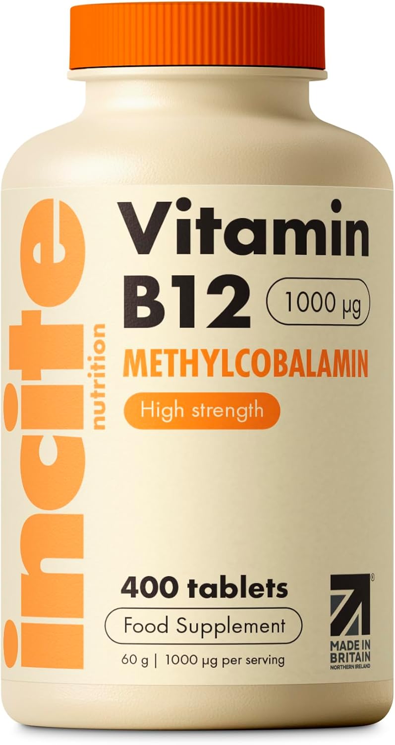 Incite Nutrition Vitamin B12 Tablets 1000 mcg. +1 Year Supply of High Strength Methylcobalamin. Boost Energy and Support Nervous System. Easy to Swallow, Non-GMO, and Suitable for Vegetarians & Vegans