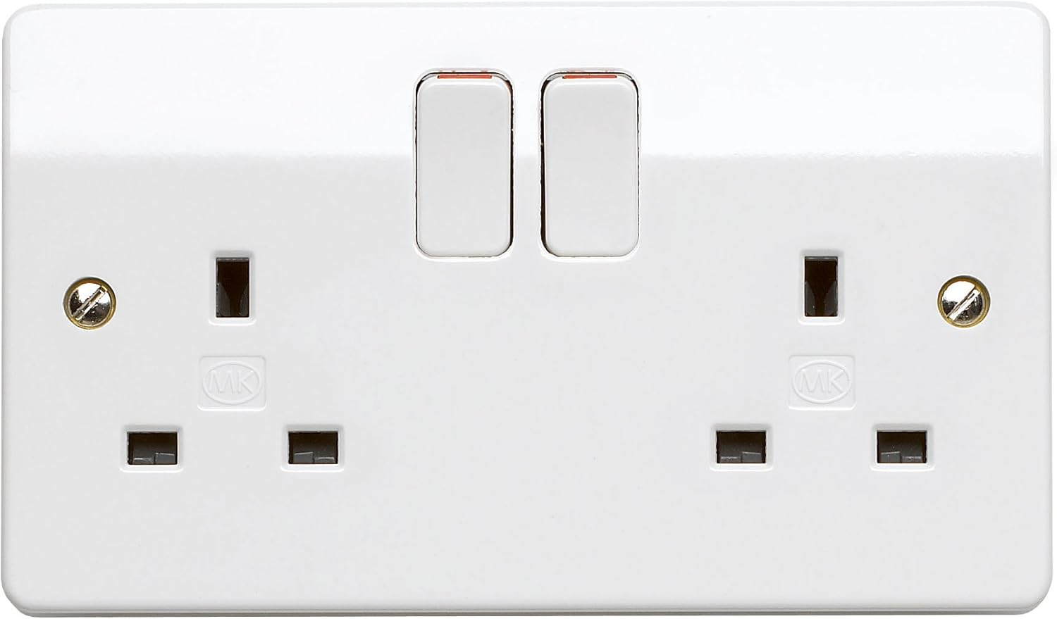 MK Logic Plus Double Socket (K2747 WHI DP) 13A 2 Gang, in white, with inherent antimicrobial properties.