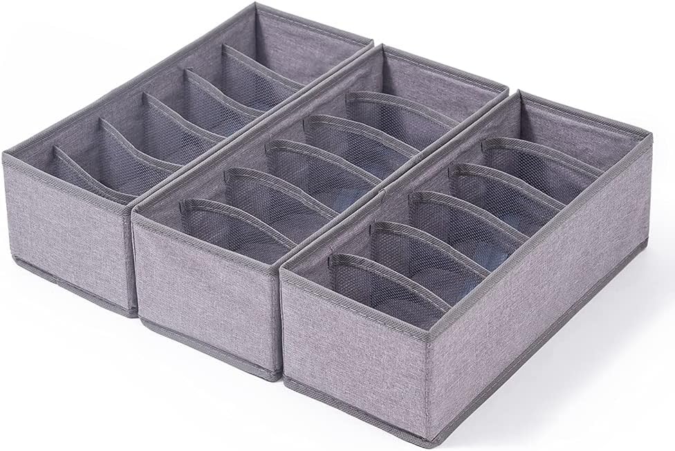 Qozary 3 Pack Sock Underwear Drawer Organizer Dividers, Collapsible Cabinet Closet Storage Boxes for Clothes, Socks, Lingerie, Underwear, Tie, Belt, Baby, Bedroom