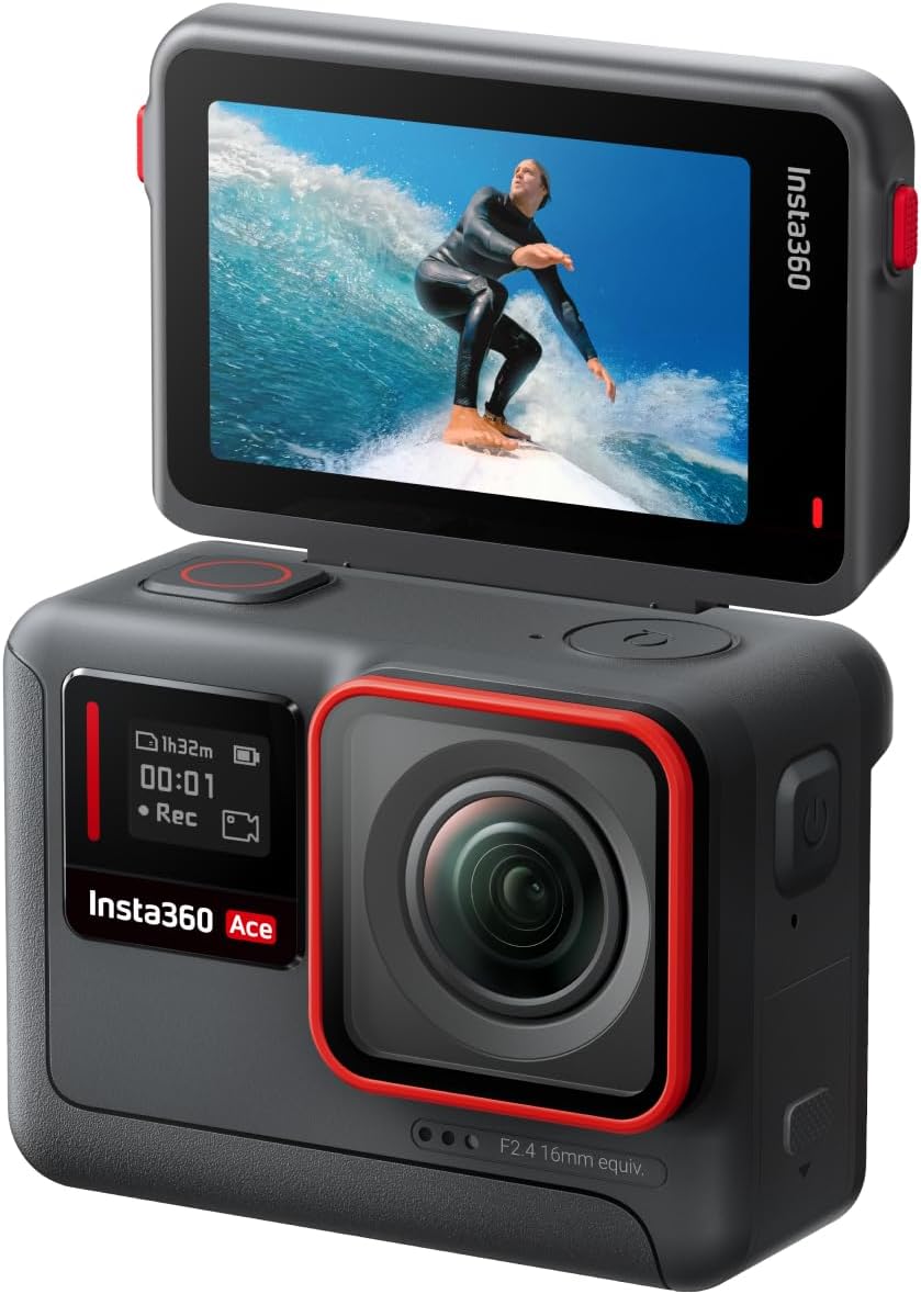 Insta360 Ace - 4K120fps Waterproof Action Camera, 1/2" Sensor with AI Noise Reduction, Active HDR Video, 48MP Photos, 2.4" Flip Screen, Easy Magnetic Mounting & Advanced AI Features.