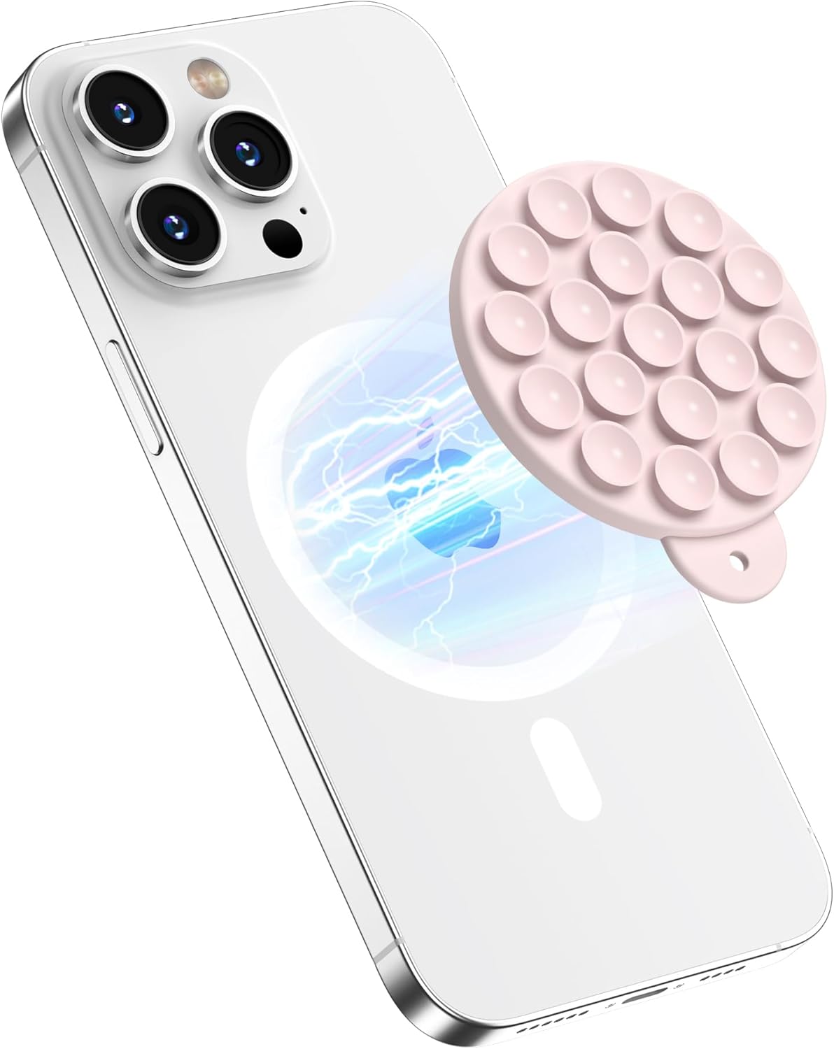 Magnetic Suction Cup Mount for MagSafe Case, Silicone Hands-Free Grip Holder for iPhone and Android, Mirror Shower Phone Stand for Makeup FaceTime Gym Kitchen Bathroom, Lovely Pink