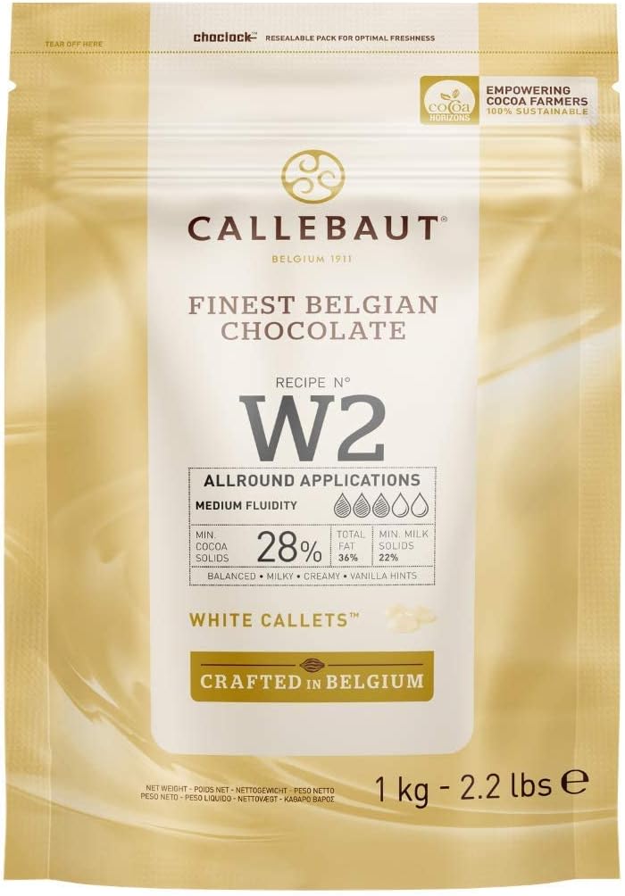 Callebaut W2 Premium Belgian White Chocolate Callets 28% – W2 Recipe – 1 kg Bag – Smooth Melting Couverture for Baking, Moulding & Enrobing