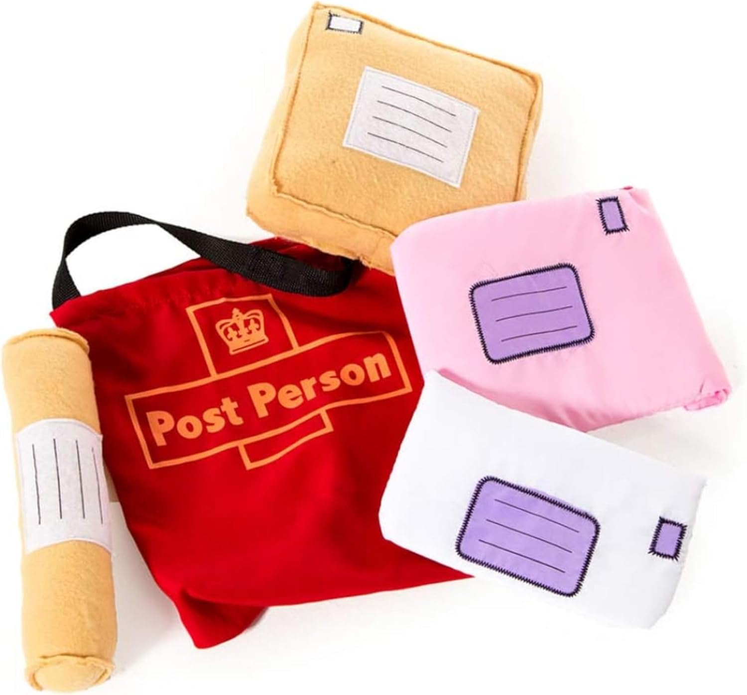 PRETEND TO BEE Postal Worker Dress Up Costume for Kids/Toddlers, Accessories Available, 5 Piece Soft Play Parcels and Red Postal Bag