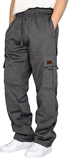 Men's Heavyweight Fleece Cargo Sweatpants Baggy Elastic Waist Drawstring Sweatpants with Pockets Joggers Trousers