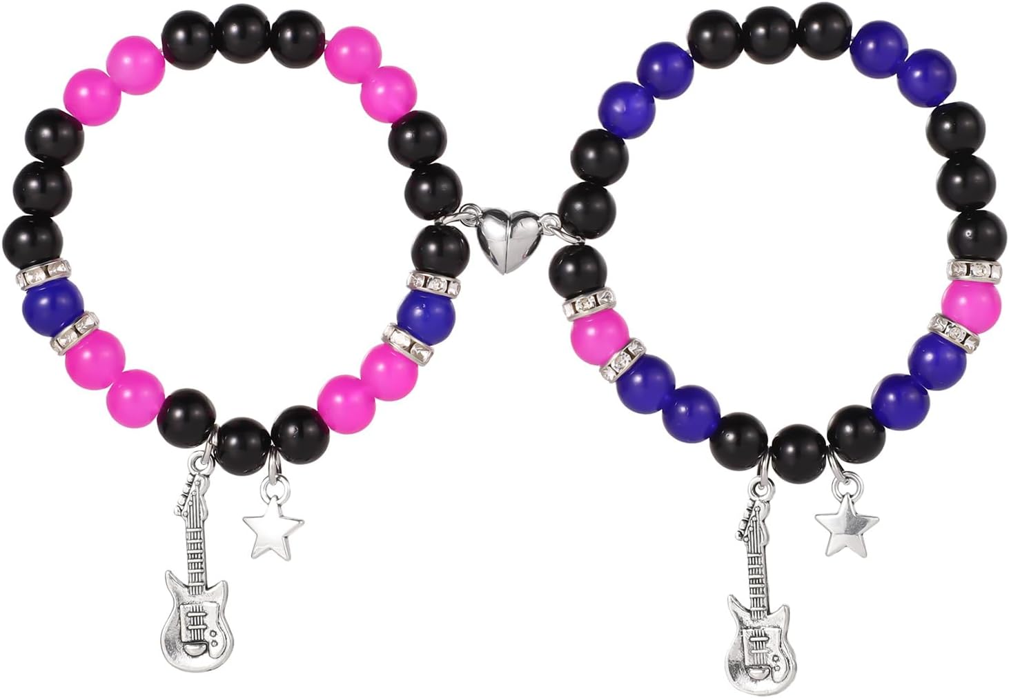 2pcs TV Girl Bracelet, Friendship Matching Magnetic Couple Bracelet Love Guitar Heart Beads Bracelets for Best Friends Bff Cosplay Accessories for Valentines Christmas Birthday Bride Bridegroom