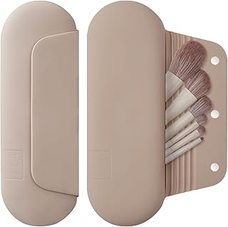 Silicone Makeup Brush Holder Travel Cosmetic Bag：Soft Portable Cosmetic Face Brushes Holder with Upgrade Anti-Fall Out Magnetic Closure, Large Travel Makeup Brush Case - Walnut
