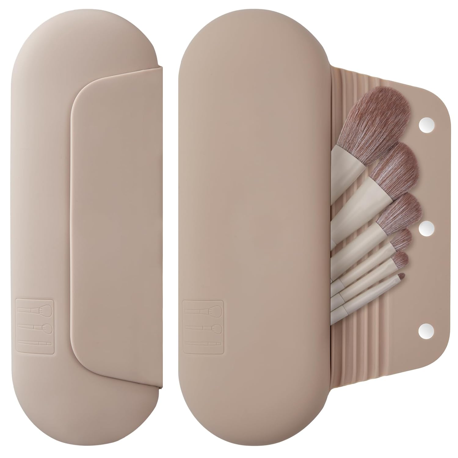 Silicone Makeup Brush Holder Travel Cosmetic Bag:Soft Portable Cosmetic Face Brushes Holder with Upgrade Anti-Fall Out Magnetic Closure, Large Travel Makeup Brush Case - Walnut