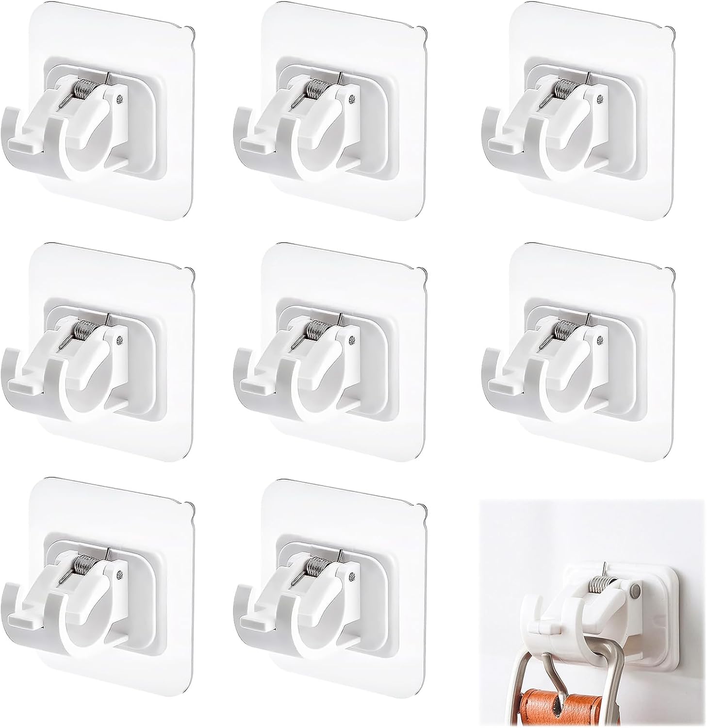 LIYANHU 8 Pcs Adhesive Curtain Hooks, No Drill Drapery Hook Holder, Fixing Rod Holder, Curtain Pole Wall Bracket Towel Rod Hook, Home Bathroom Kitchen Hotel Towel Clothes Hanging (White)