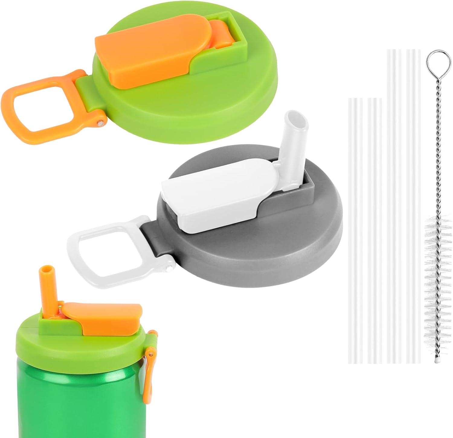OSDUE Straws Soda Can Covers, Can Lids for Fizzy Drink, Soda Can Lids with Straw, Spill-Proof Can Covers with Straws Reusable, for Fits Standard Fizzy Drinks/Soda Beverage/Beer/Juice-Green