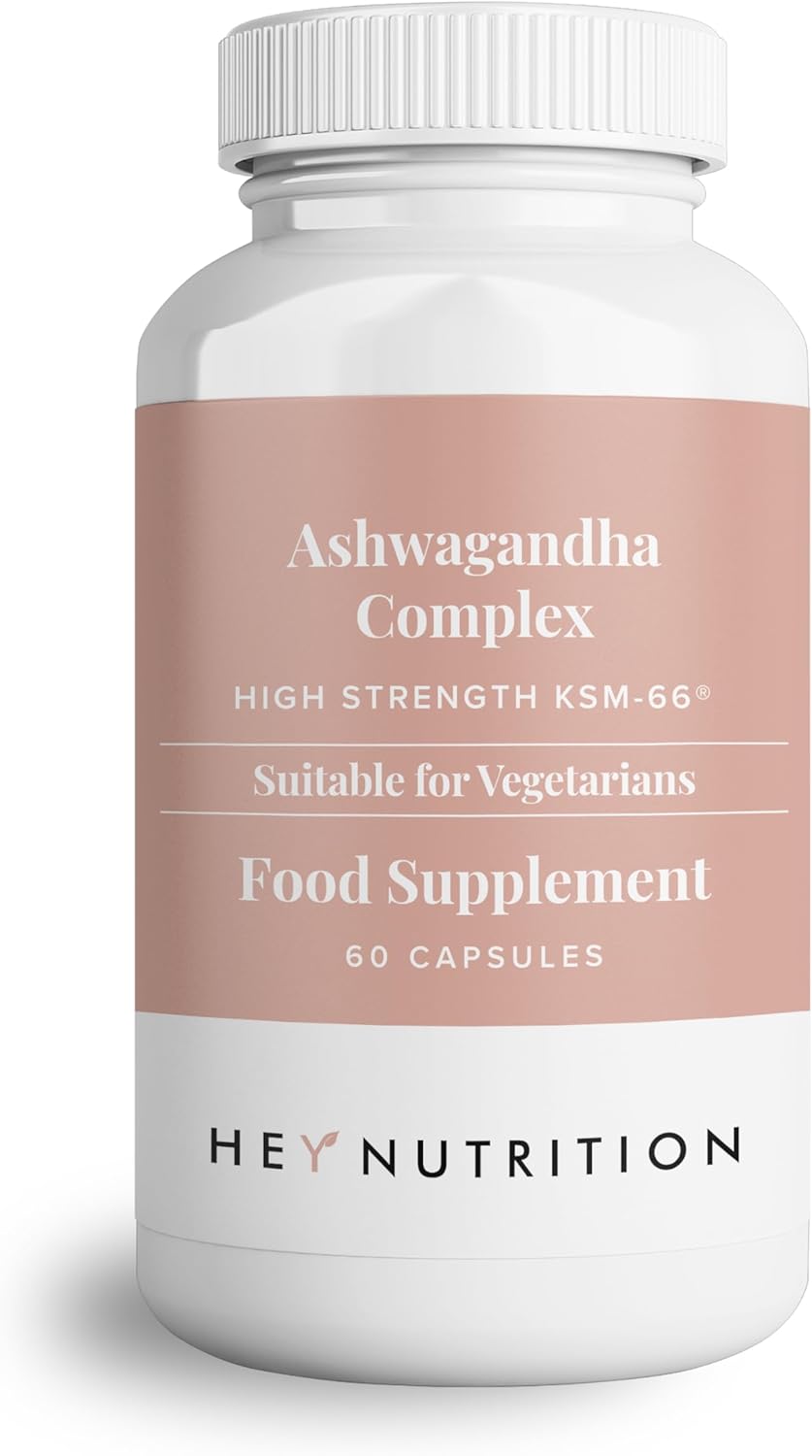 Hey Nutrition Ashwagandha Complex 9000mg Supplement - High Strength KSM-66 - Boosts Mood & Energy - Reduces Stress - UK Manufactured - All Natural, Non-GMO - 60 Vegan Capsules