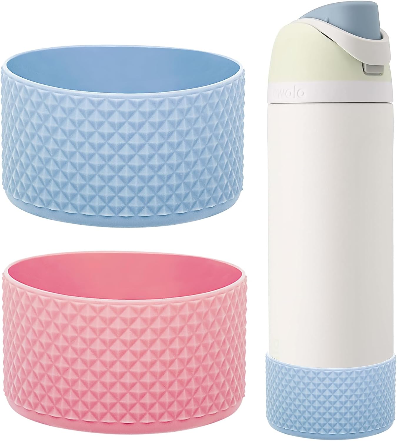 WK IEASON 2Pcs Silicone Water Bottle Boot for Owala 32oz, Protective Flask Bottom Cover Base for Owala FreeSip Twist and Flip Flask Bottles (Diomond Pink/Light blue, 32OZ)