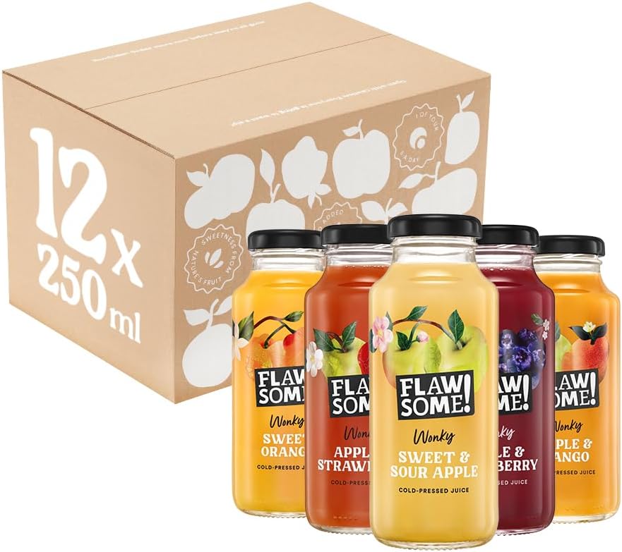 Flawsome! Variety Pack 12x250ml - Cold-Pressed Juice - No Added Sugar, 100% Natural, Pure, Vegan, Not from Concentrate