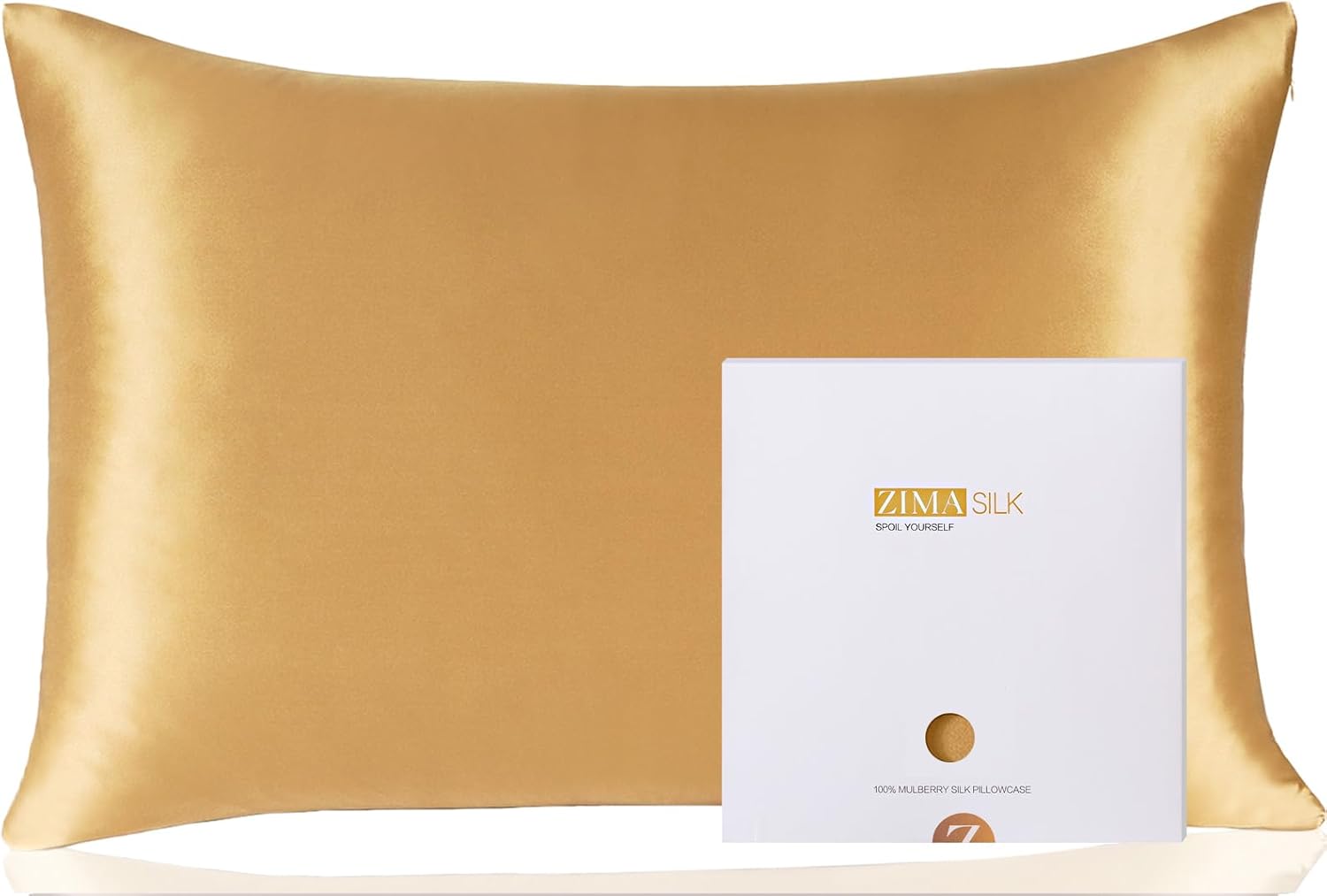 ZIMASILK 100% Pure Mulberry Silk Pillowcase for Hair and Skin,Both Side 19 Momme Silk, 1pc (Standard 20''x26'', Golden)
