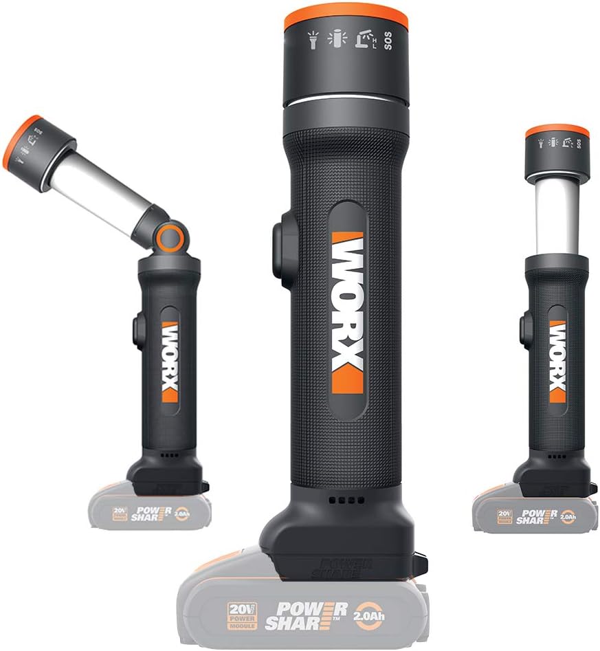 WORX Linterna funciones WX027.9 – LED Flashlight 4 Functions 20V S/bat, Black/White