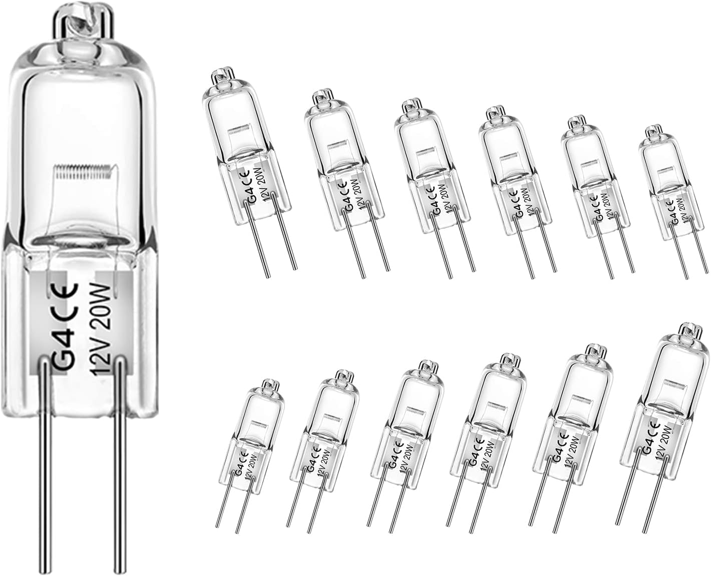 G4 Bulb,12V 20W Halogen Light Bulbs 2 Pin,G4 Light Bulbs Replacement for Under Cabinet Puck Light,Chandeliers, Accent Lights, Track Lighting (12 Pack)