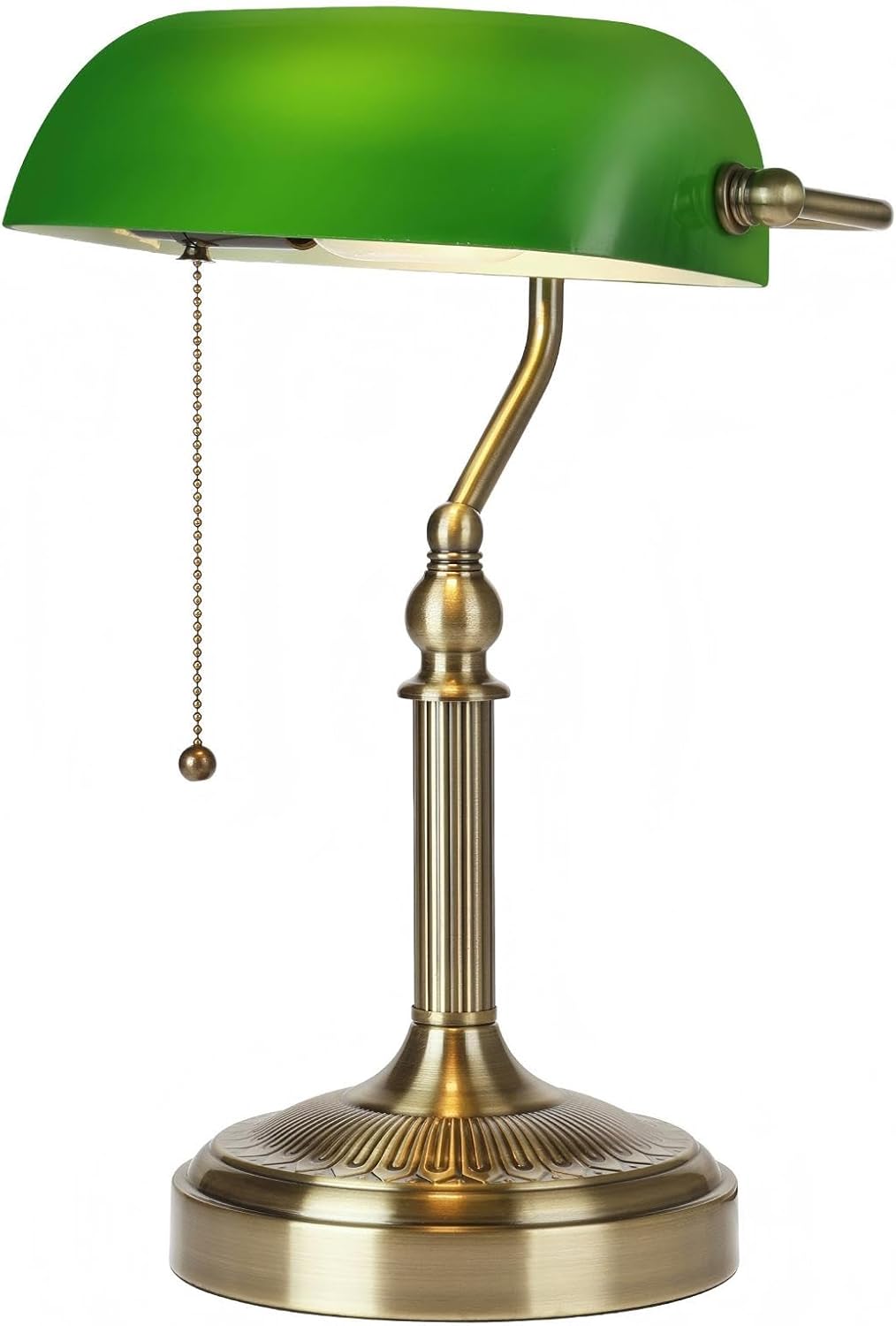 Newrays Bankers Green Glass Desk Lamp with Pull Chain Switch and Plug-in Device for Home Office
