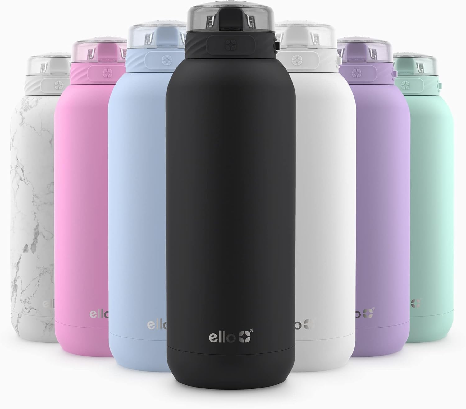 Ello Cooper 32oz Stainless Steel Water Bottle with Straw and Carry Handle, Double Walled and Vacuum Insulated Metal, Leak Proof Locking Lid with Soft Silicone Spout, Reusable, BPA Free, Black