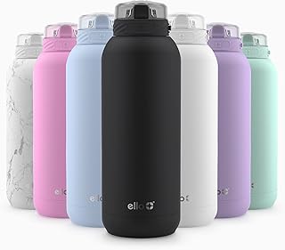 Ello Cooper 32oz Stainless Steel Water Bottle with Straw and Carry Handle, Double Walled and Vacuum Insulated Metal, Leak Proof Locking Lid with Soft Silicone Spout, Reusable, BPA Free, Black