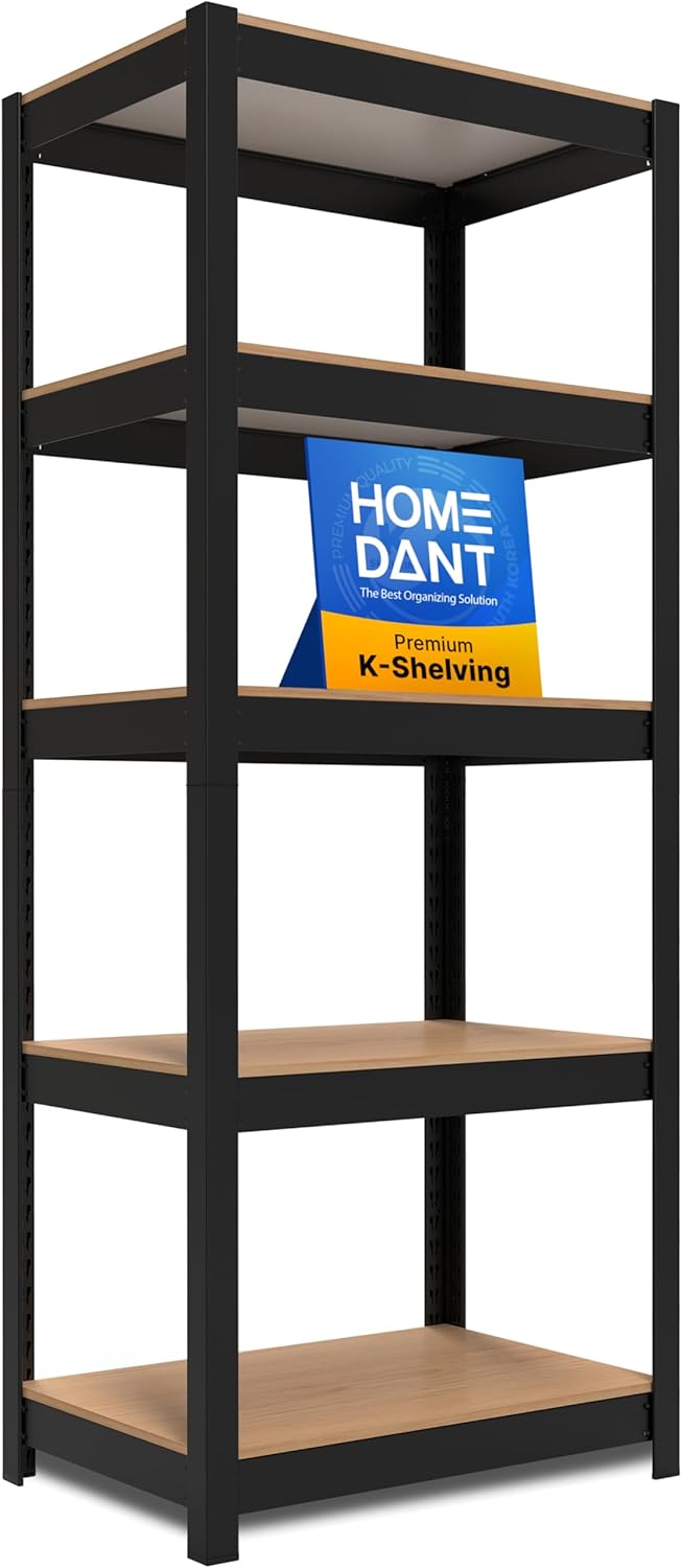 HOMEDANT House 24.4" W 5 Tier Heavy Duty Garage Shelving Adjustable Metal Rack Storage Shelves Standing Shelf Unit Organizers Pantry Closet Office Black 1Pack