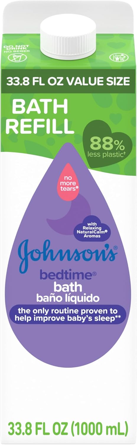 Johnson's Bedtime Bath with Relaxing & Soothing NaturalCalm Aromas, Hypoallergenic, Gentle & Tear-Free Nighttime Bubble Bath for Babies & Kids, Value Size Refill, 33.8 fl. Oz