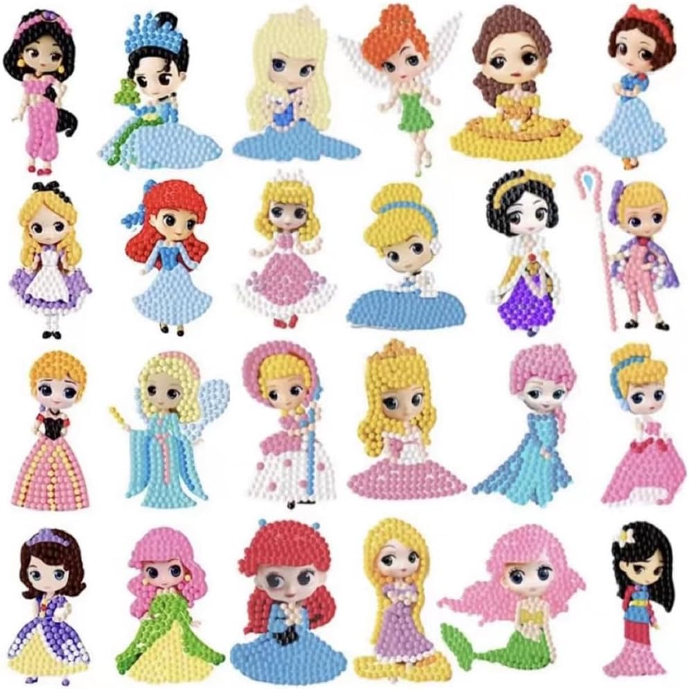 Diamond Art Kits for Kids, Arts and Crafts for Kids Ages 4-8,Craft Kits for Ages 8-12, Mosaics Bead Art,Painting Kits,24PCS Princess Gem Art Kits Best Gifts for Grils Boy Birthday