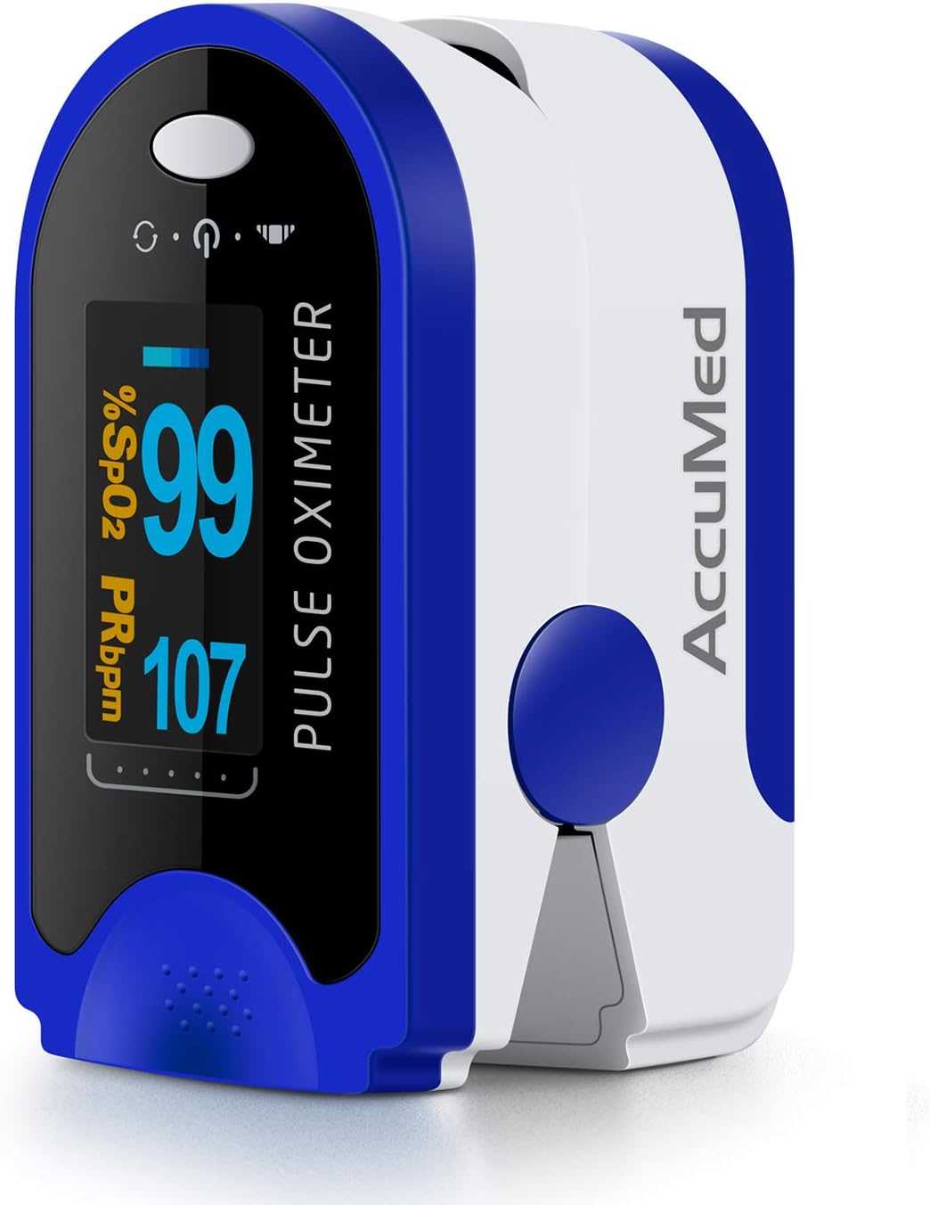 AccuMed Fingertip Pulse Oximeter, Sp02 Finger Blood Pulse Oxygen Monitor, w/Carrying case, Lanyard Silicon Case & Battery CMS-50D (Blue)