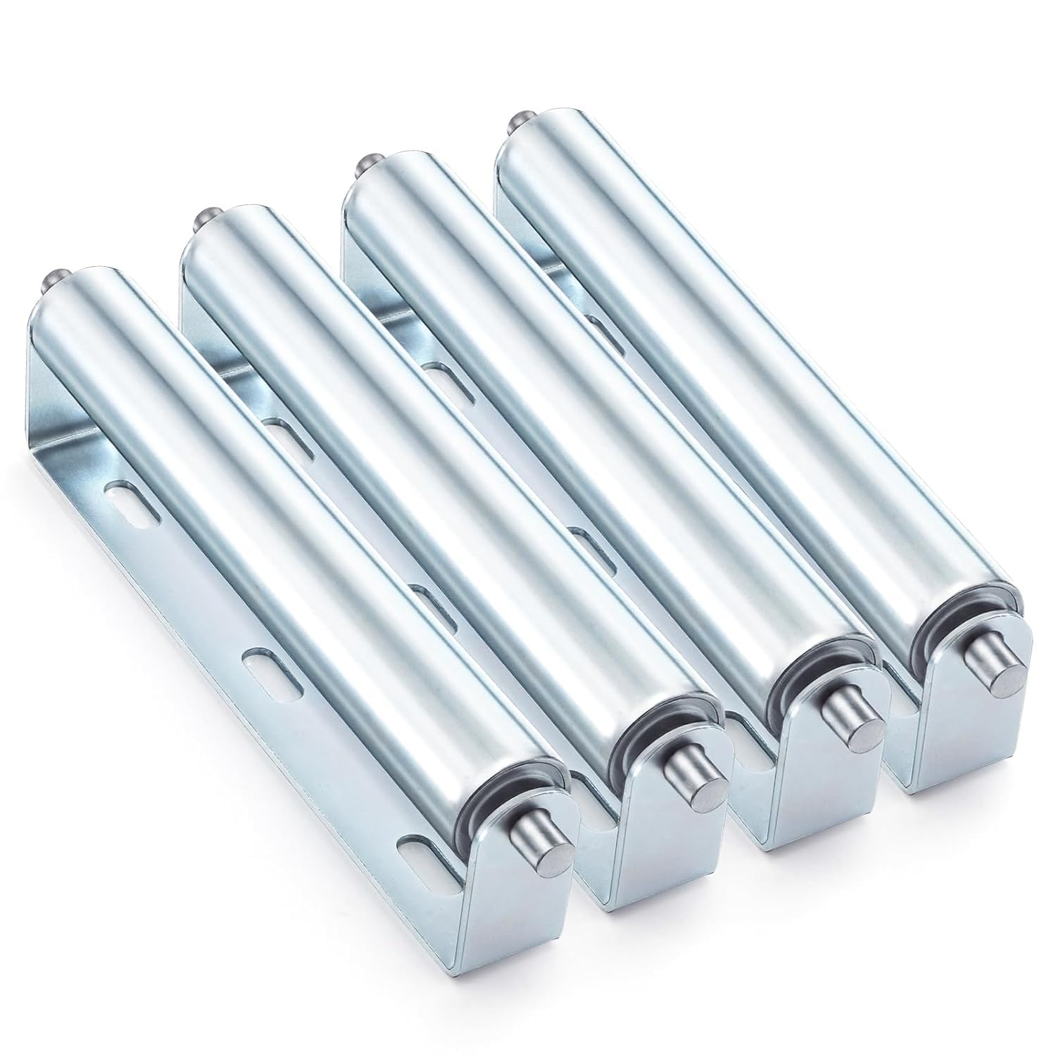 Elsjoy 4 Pack 10 inch Long Roller and Bracket Set with 1.5" Diameter, Galvanized Steel Conveyor Roller for Conveying Heavy Objects, Canoe, Kayak, Woodworking