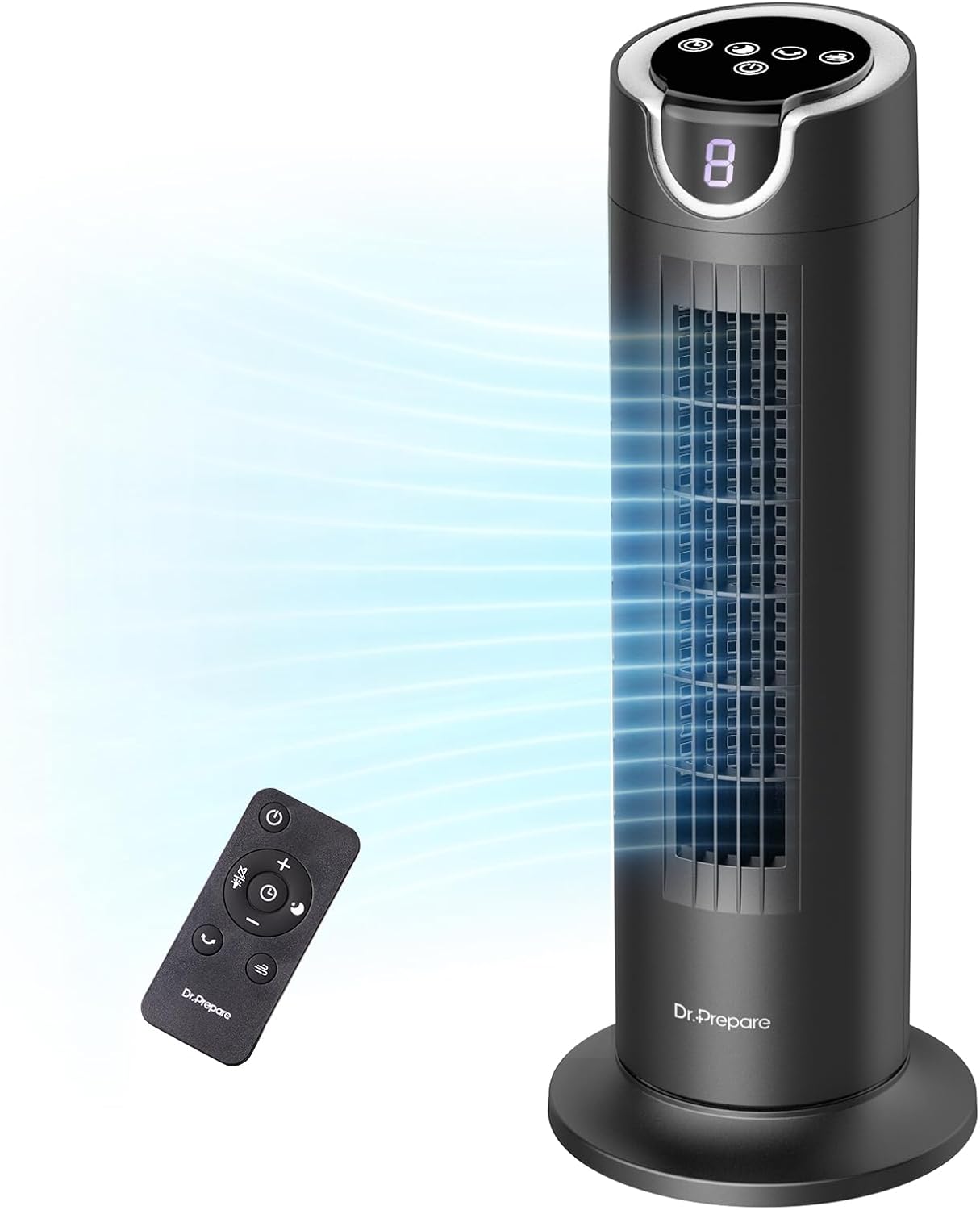 DR.PREPARE Tower Fan for Bedroom, 25 dB Quiet DC Bladeless Fan with Remote, 8 Speeds, 1-8H Timer, 80° Oscillating Fans for Indoors, 16 Inch Portable Desk Table Fan for Room, Home, Office