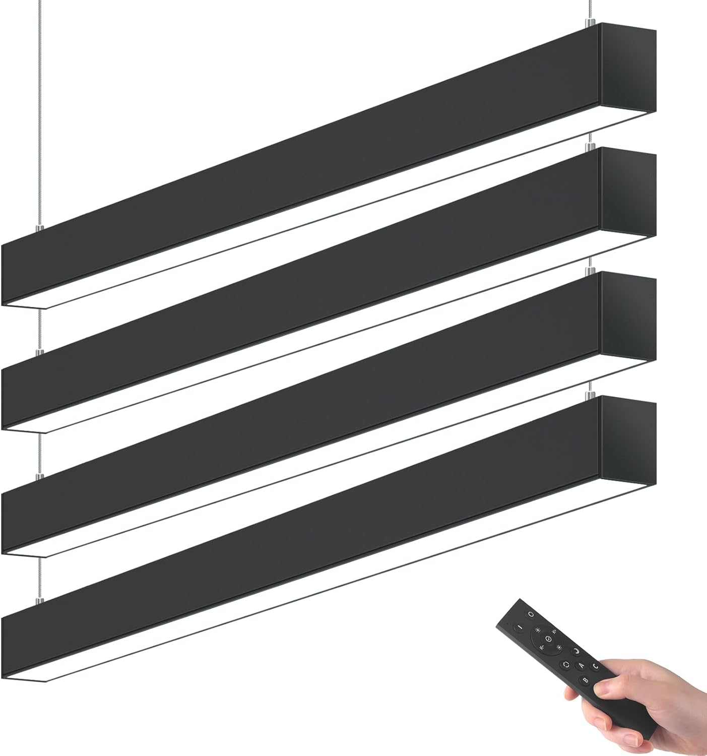 Barrina 5568 Remote Series LED Linear Light Fixture with Remote, 2nd-Generation, 4FT 45W Seamless Connection, 3000K-6000K Color Changing, Dimmable Hanging Office Shop Light, Black, 4 Packs