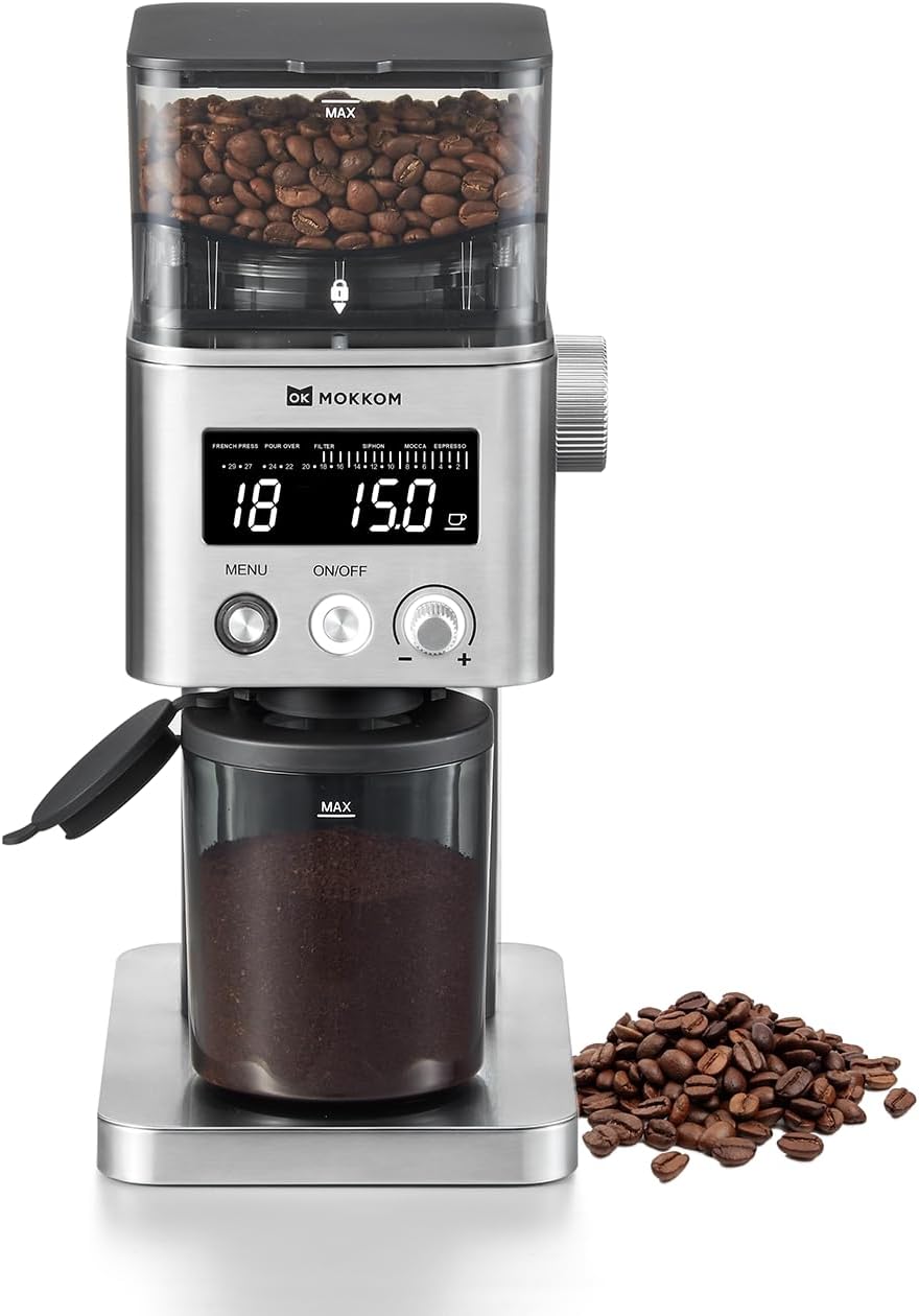 MOKKOM Coffee Grinder, Anti-static Conical Burr Coffee Bean Grinder, Adjustable Electric Burr Mill with 31 Precise Settings for Espresso/Drip/Pour Over/Cold Brew/French Press Coffee Maker