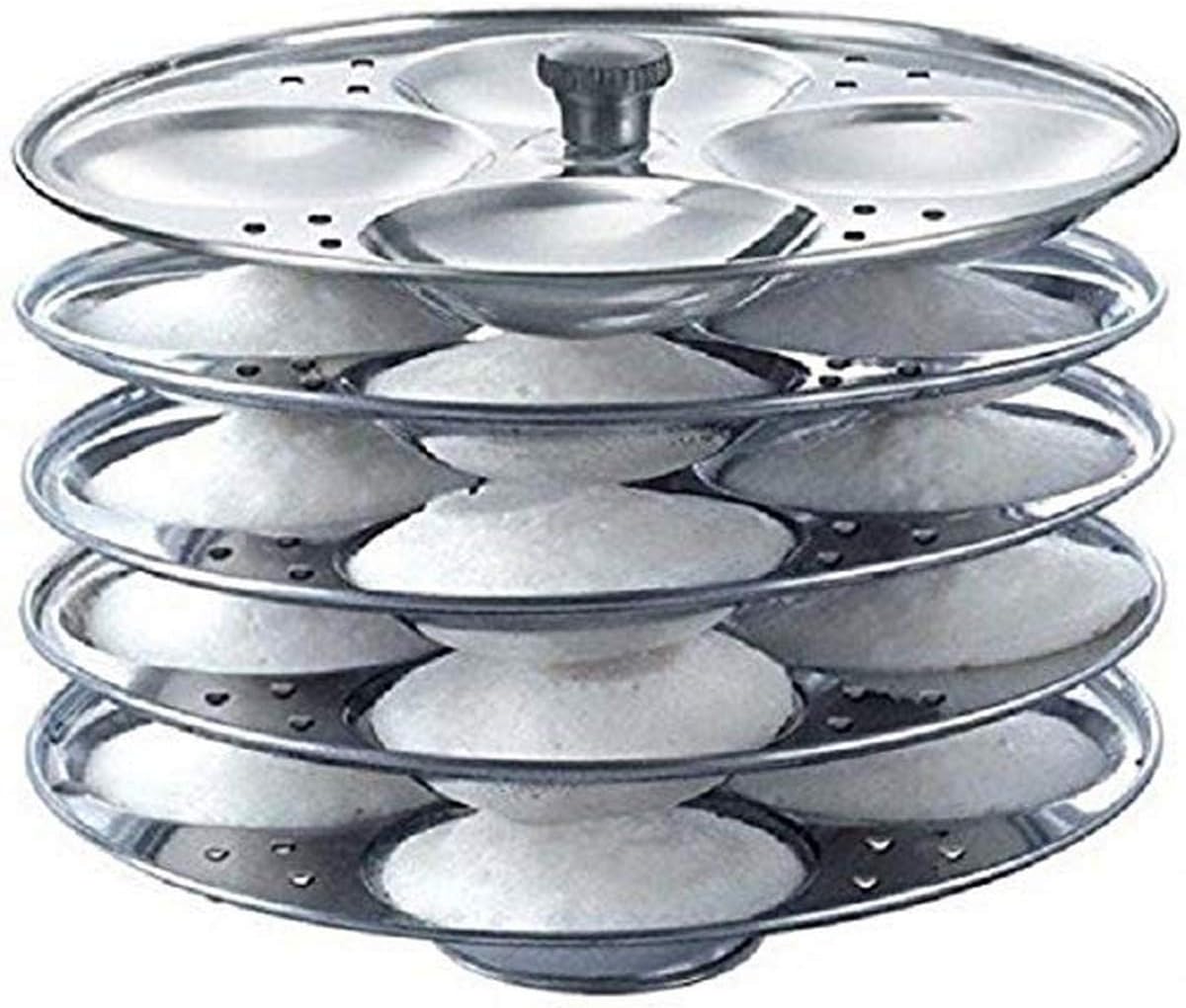 Tabakh Stainless Steel 5-Rack Idli Stand, Medium, Silver