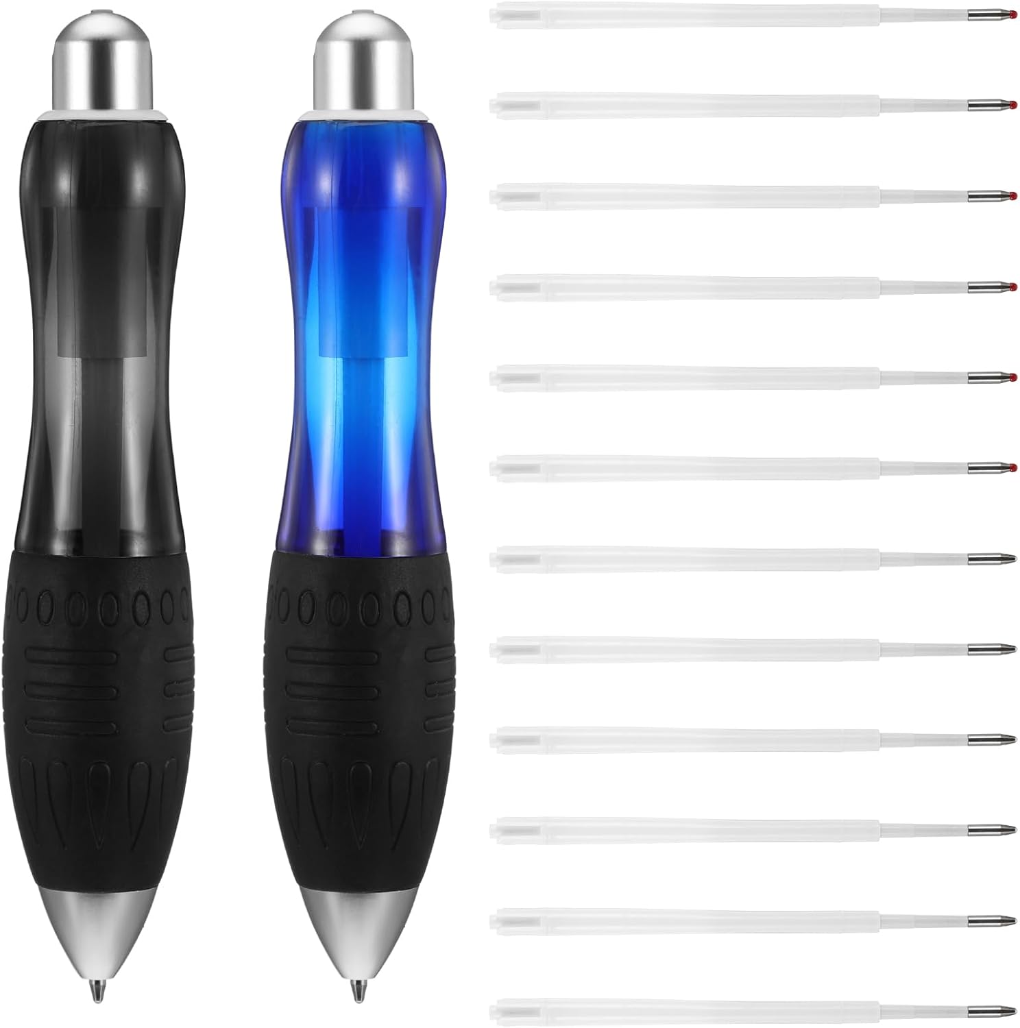 14 Pcs Big Fat Pens, Large Wide Grip Ballpoint with Rope, Ergonomic Pen for Tremor, Arthritis, Parkinson, Handicap (2 Pens + 6 Blue Refills + 6 Black Refills)