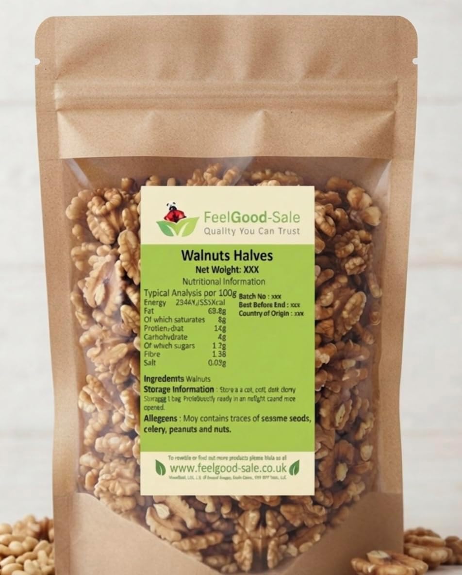 1kg Fresh Raw Light Premium Walnuts Halves - Rich in Omega-3, Low-GI Good for Snacking, Smoothies, Baking & Cooking, Gluten-Free, Keto & Vegan-Friendly, Rich in Protein & Vitamins & Fibre