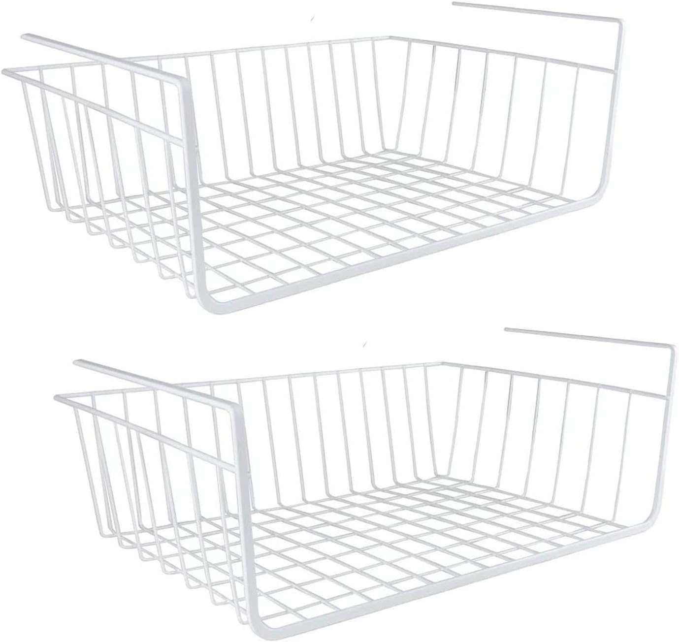 Taylor & Brown Under Shelf Storage Basket, 2-Pack Under Shelf Hanging Metal Wire Storage Basket Organizer for Kitchen, Office, Pantry, Bathroom, Cabinet (White)