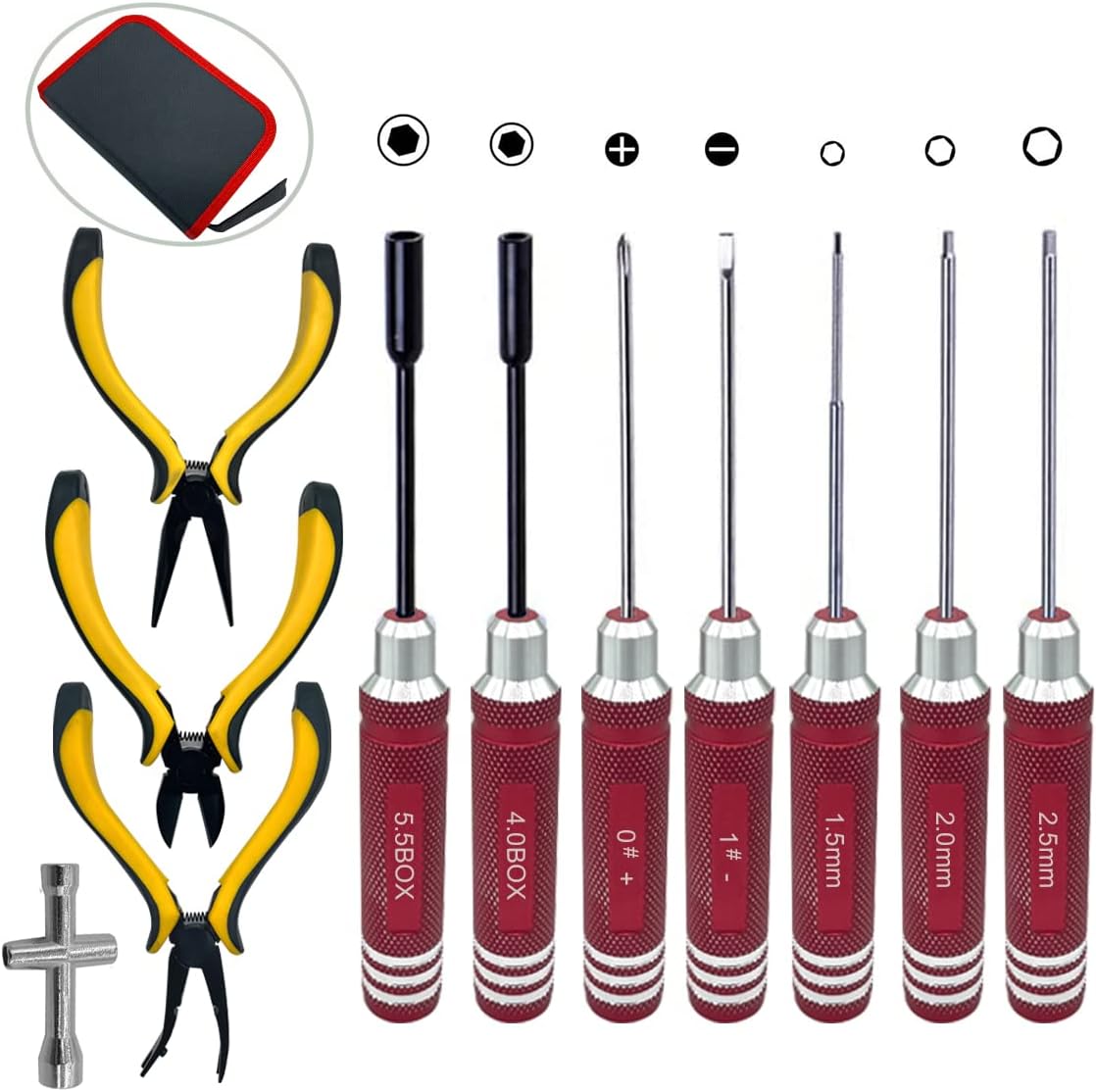 Yaohappy 11 in 1 Professional Multi RC Tools Kits Box Set Screwdriver Pliers Wrench Repair for RC Car Boat Traxxas Helicopter Quadcopter Multirotors Models