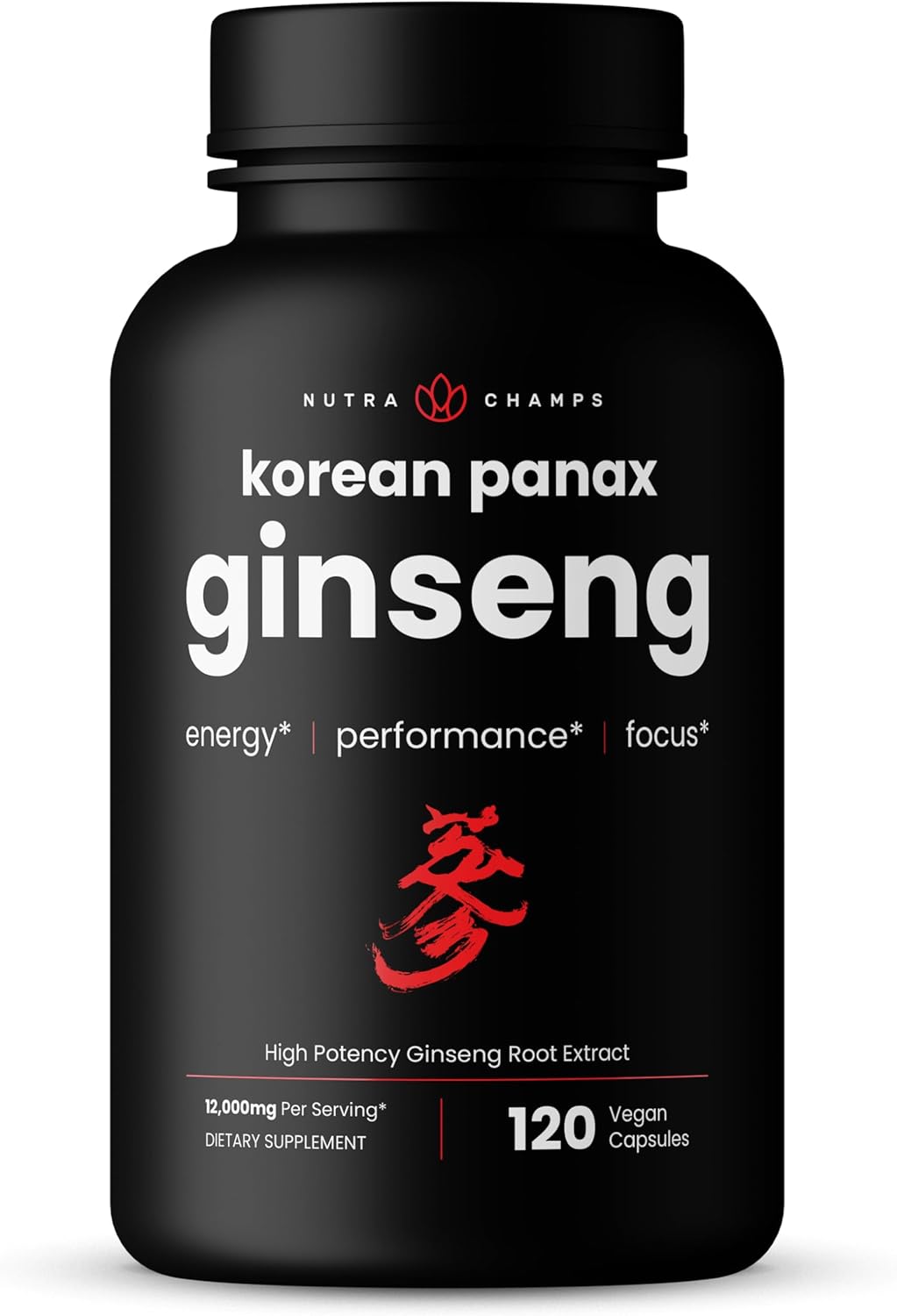 NutraChamps Korean Red Panax Ginseng Capsules | Extra Strength Ginsenosides for Energy, Focus, Performance, Vitality & Immune Support | Korean Ginseng Root Extract (120, Red)
