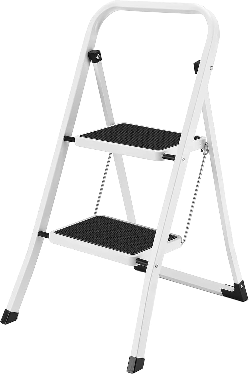 iTrend 2 Step Folding Ladder – Lightweight Alloy Steel, 150kg Capacity, Anti-Slip Wide Steps, Handrail – Compact Step Stool for Kitchen, Home, Office