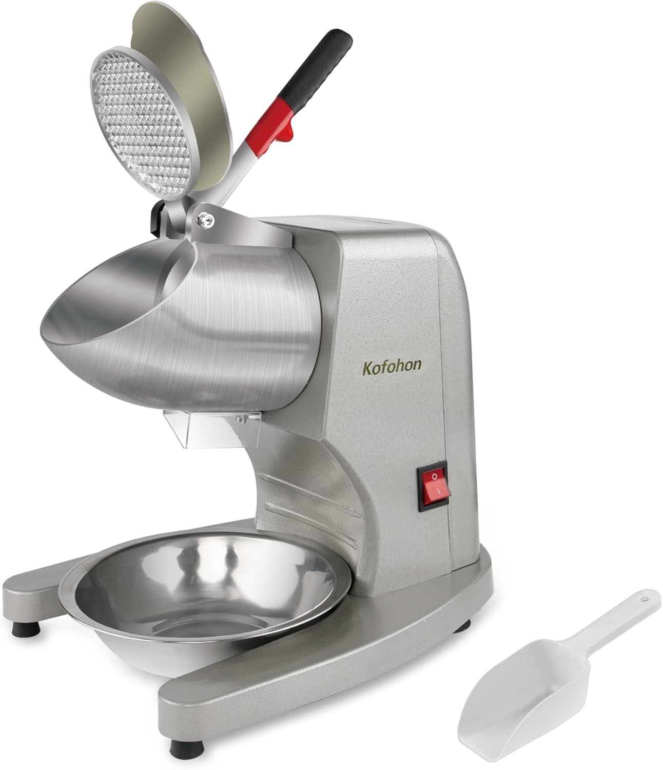 KOFOHON Ice Crusher Machine,Electric Ice Shaver,Shaved Ice Machine for Commercial&Home Use,Dual Stainless Steel Blades,Dual Lips&Higher Ice Outlet for Plates,Bowls and Cups,300W/2000RPM/100kgs/hrs.