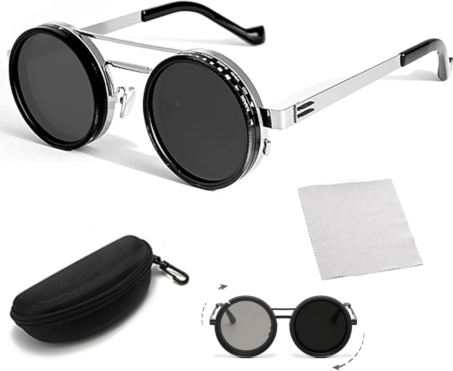 Cyqfei FlexiTint Retro Sunglasses - 400V Lens Glasses, Polarized ND Filter with 1-9 Gear Control, 100% Blocking of UVA and UVB Rays