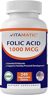 Vitamatic Folic Acid 1000 mcg (1 mg) - Vegetarian Tablets - 1667 mcg DFE - Vitamin B9 (240 Count (Pack of 1))