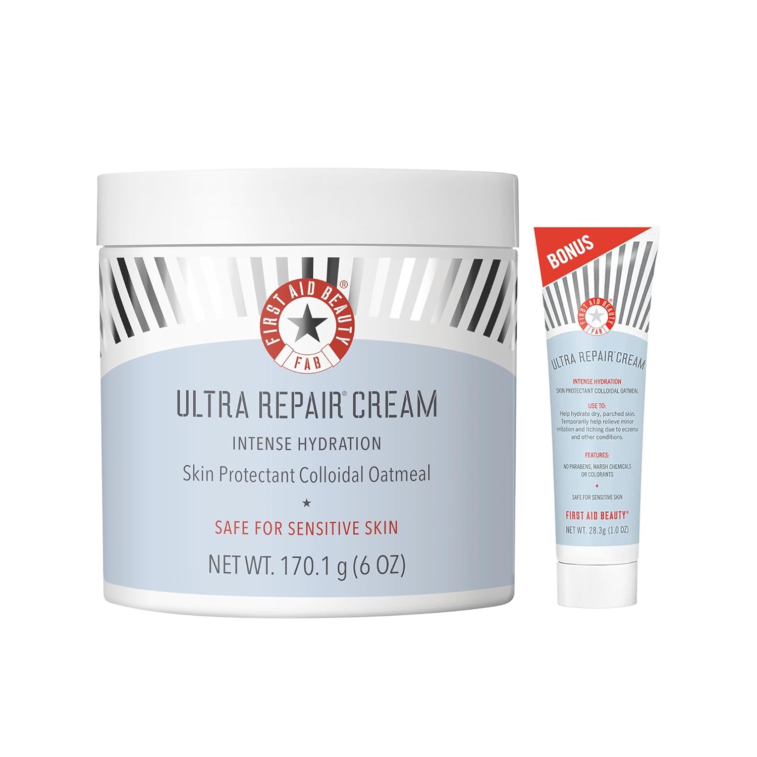 First Aid Beauty - Ultra Repair Cream, Intense Hydration Whipped Colloidal Oatmeal, Clinically Proven to Strengthen Skin Barrier in 7 Days & Helps Relieve Eczema, Luxury Moisturizer, 6 oz + Bonus, 2ct