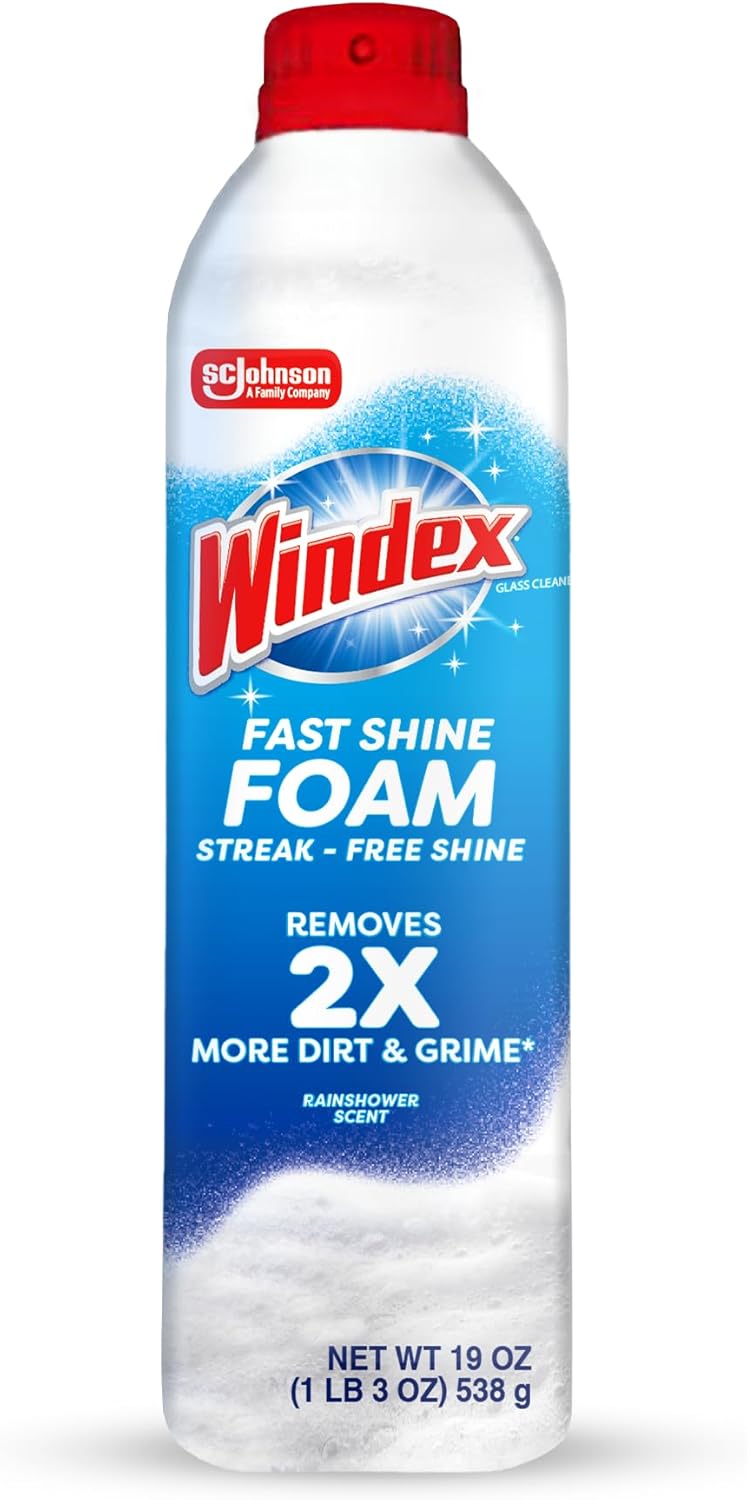 Windex Fast Shine Foam Glass Cleaner, No-Drip Aerosol Cleaning Spray, 19 oz.