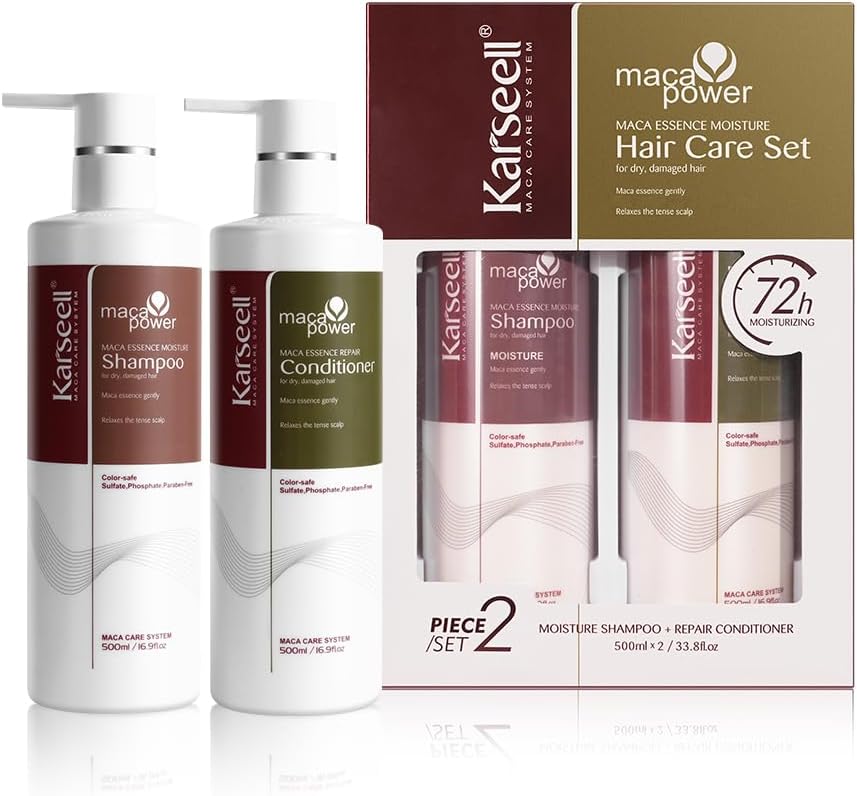 Karseell Moisturizing Shampoo and Conditioner Set, Maca Essence Hair Care Set Argan Oil Hair Treatment for Dry Damaged Hair All Hair Types, 2 x 500ml